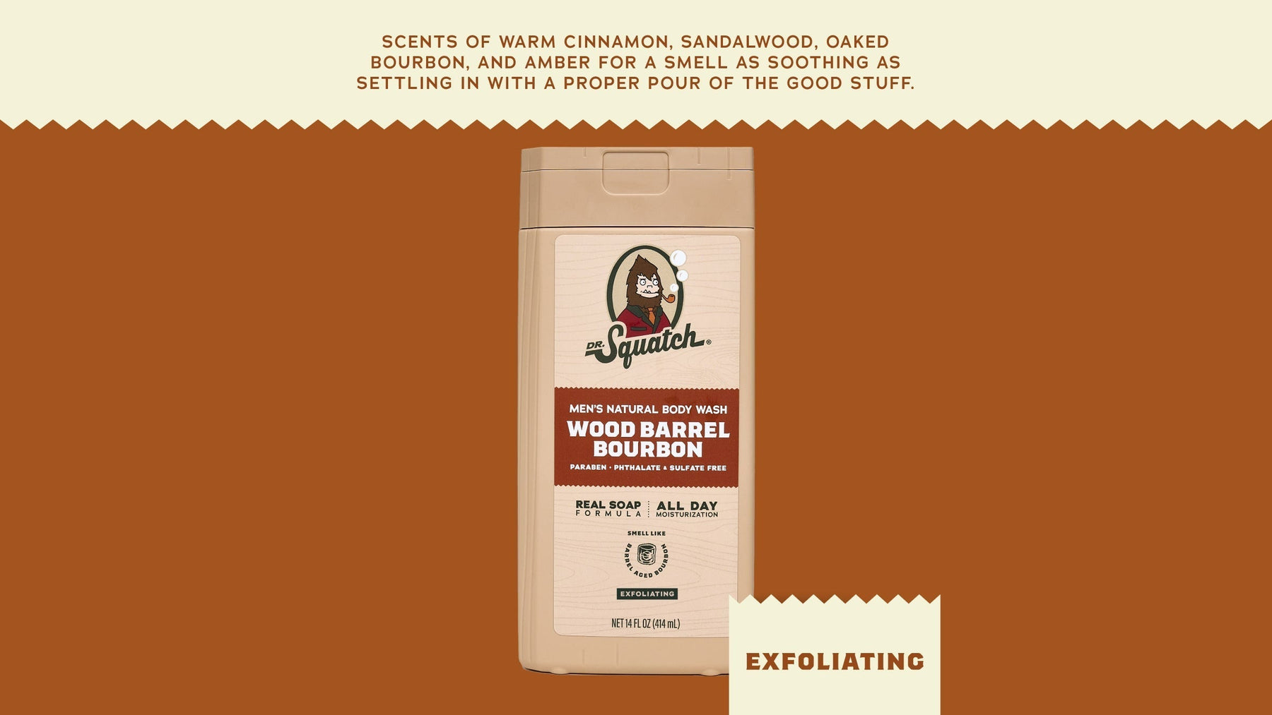 14 oz Wood Barrel Bourbon Exfoliating Body Wash - Daily Scent - Patio Fresh-Finish