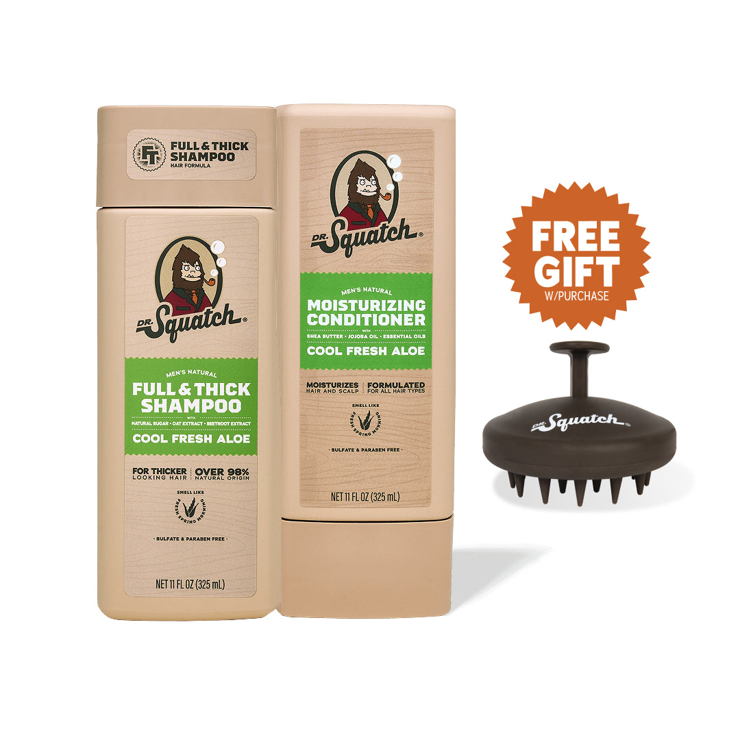 Dr. Squatch Hair Care Kit + Free Scalp Scrubber | Full & Thick Shampoo | Moisturizing Conditioner | Natural Products for Men - Gift Ready - Lightweight Fresh-Lather