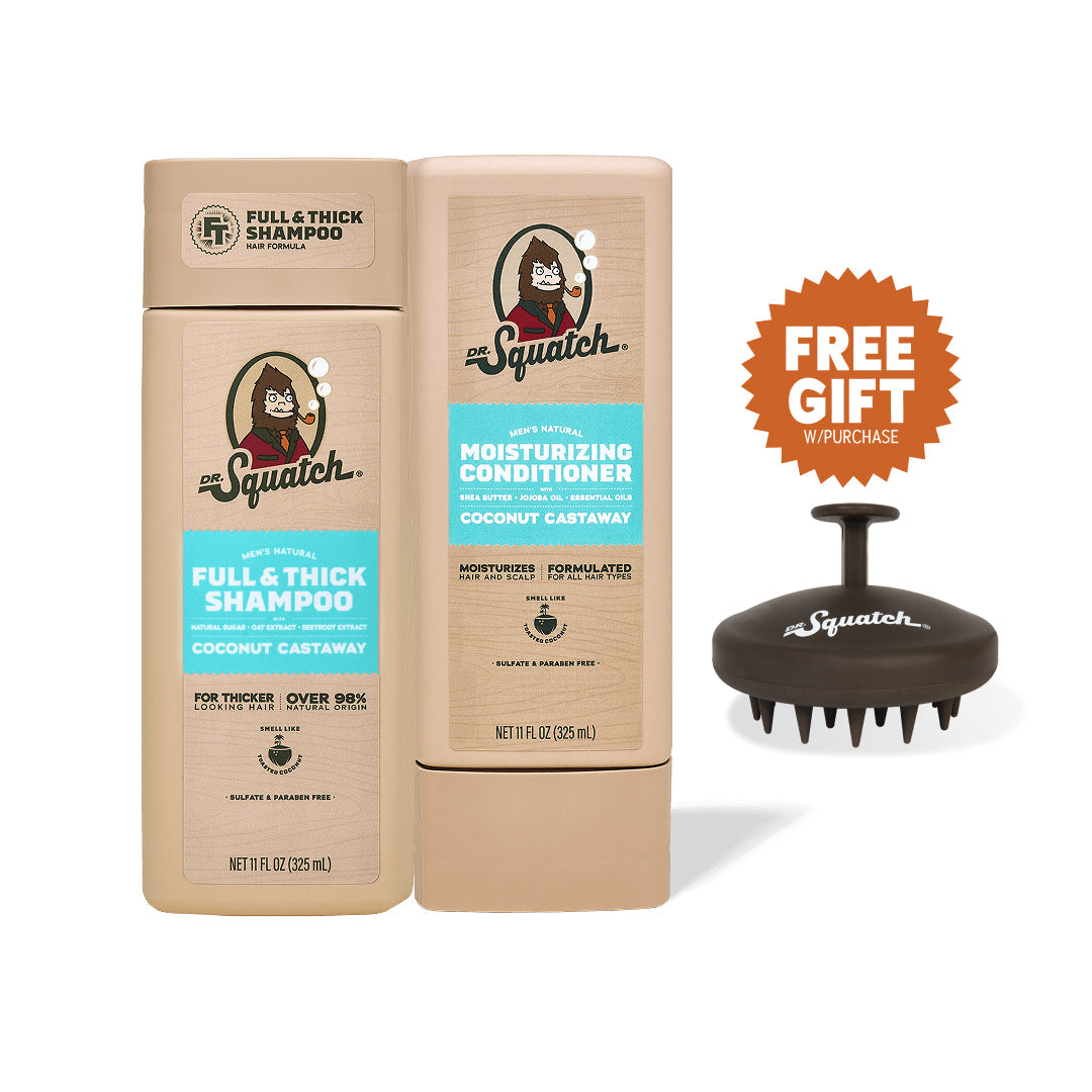 Dr. Squatch Hair Care Kit + Free Scalp Scrubber | Full & Thick Shampoo | Moisturizing Conditioner | Natural Products for Men - Gift Ready - Lightweight Fresh-Lather