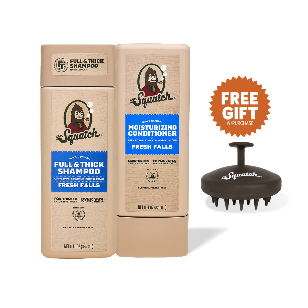 Dr. Squatch Hair Care Kit + Free Scalp Scrubber | Full & Thick Shampoo | Moisturizing Conditioner | Natural Products for Men - Gift Ready - Lightweight Fresh-Lather