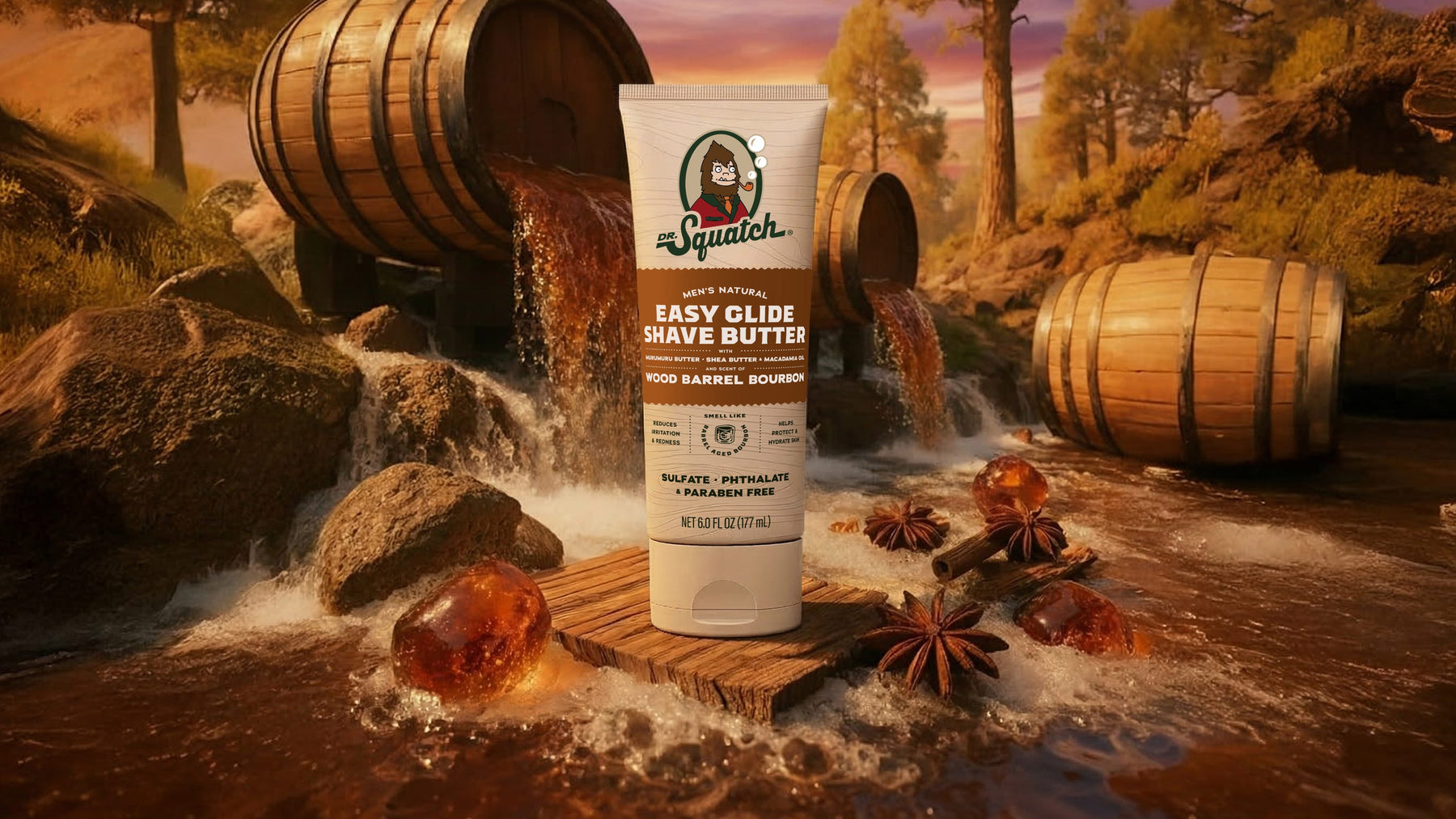 Easy Glide Shave Butter Wood Barrel Bourbon - Gift Ready - Lightweight Daily-Care
